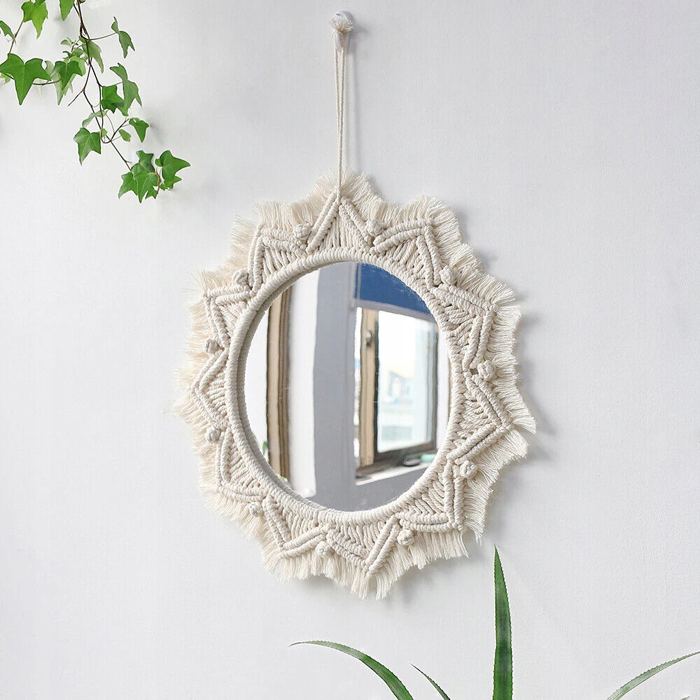 OKRĄGŁE LUSTRO BOHO MAKRAMA PLECIONE SZNURKOWE 50 cm LUSTRO ŚCIENNE BOHO Szerokość 500 mm