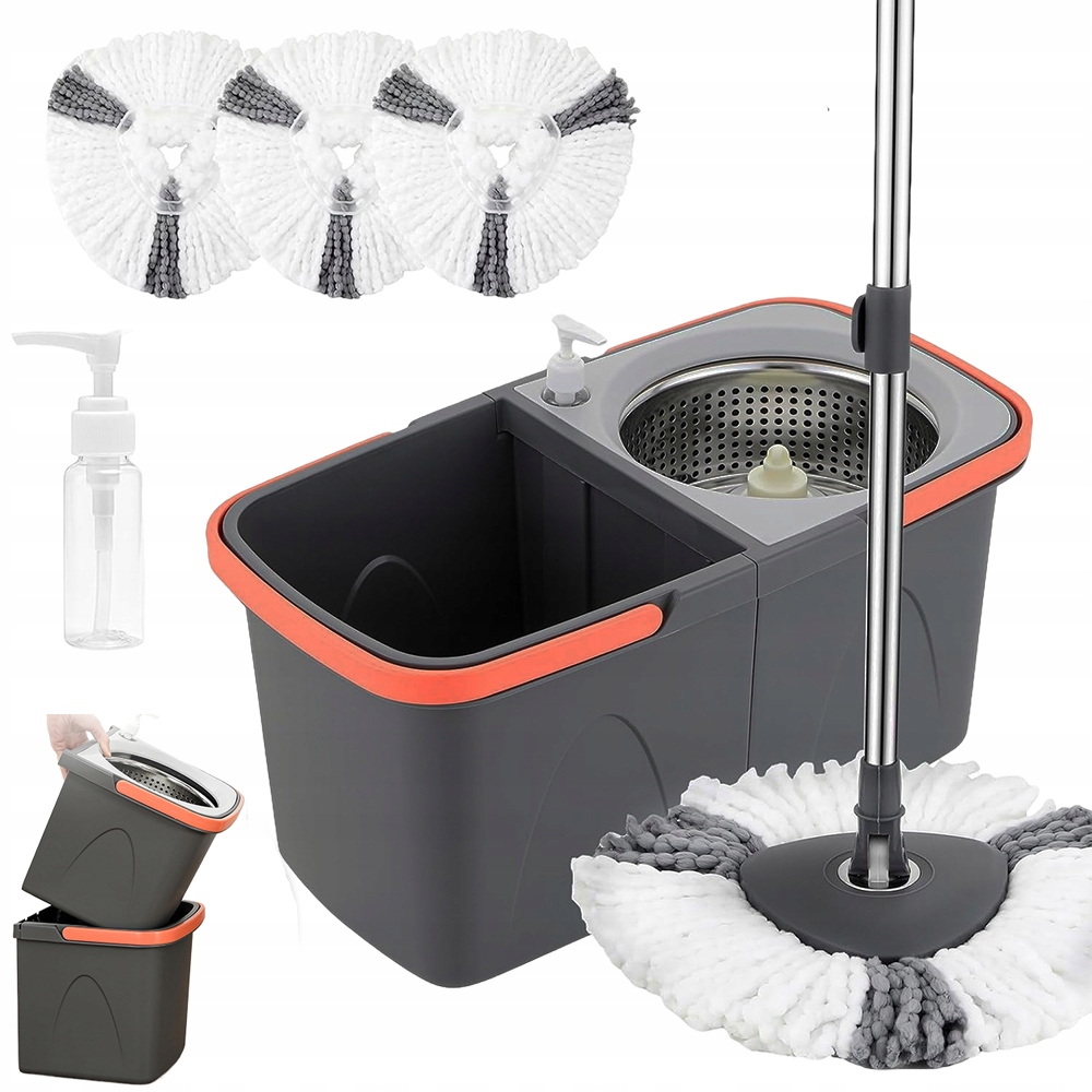 Levně Mop 360° Otočná Hlavice 2V1 S Kbelíkem 3 Mikrovlákna Do Kuchyně Koupelny