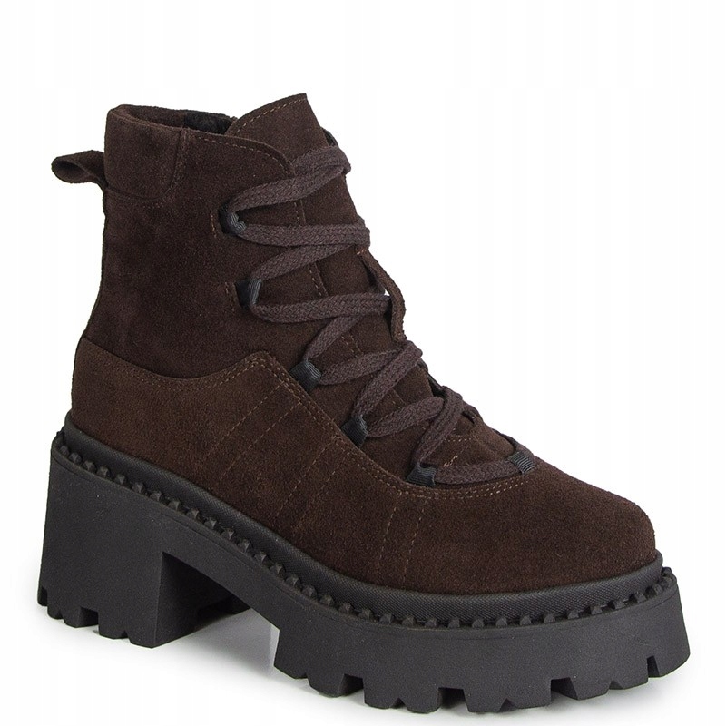 Laroni 3915 Čokoládově Hnědé Nubukové Kožené Kotníkové Boty Na Podpatku 40