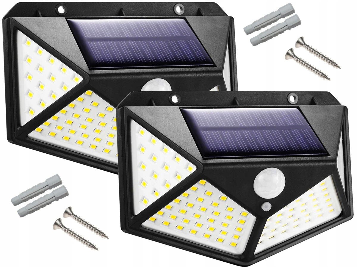 2x LAMPA SOLARNA OGRODOWA ELEWACYJNA z CZUJNIKIEM ZMIERZCH i RUCHU 100 LED