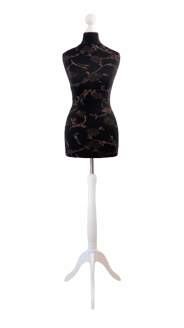 Krejčovská figurína 34 xs Černý floristický vzor květiny stojan bílé dřevo