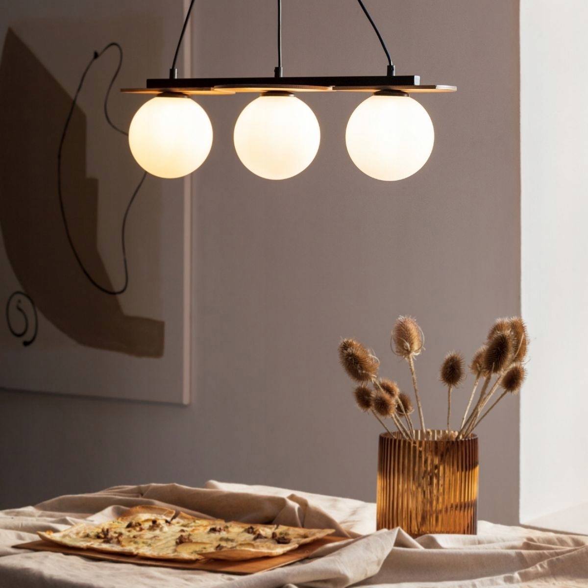 Závesná lampa Sigma Mirror 3 L čierno-hnedá sklenené tienidlo biele 3xG9