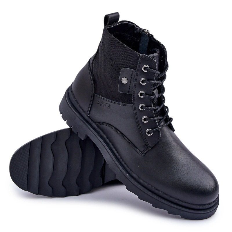 Trapery Kotníkové Boty Pánské Kožené Zateplené Big Star OO174166 Černé 43