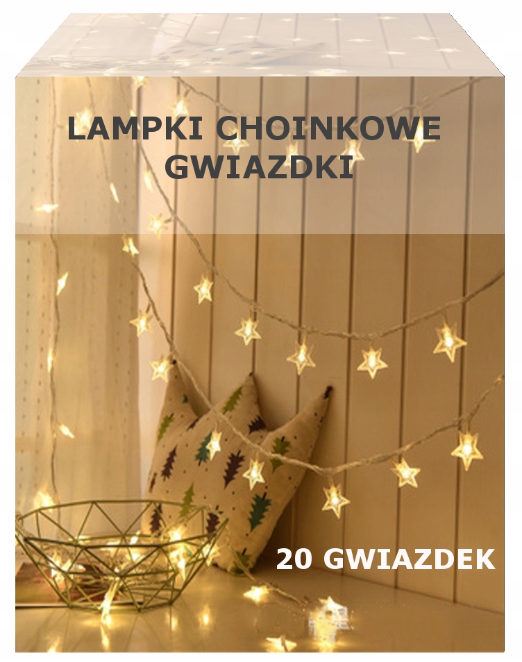 LAMPKI CHOINKOWE GWIAZDKI LED NA BATERIE CIEPŁE 20