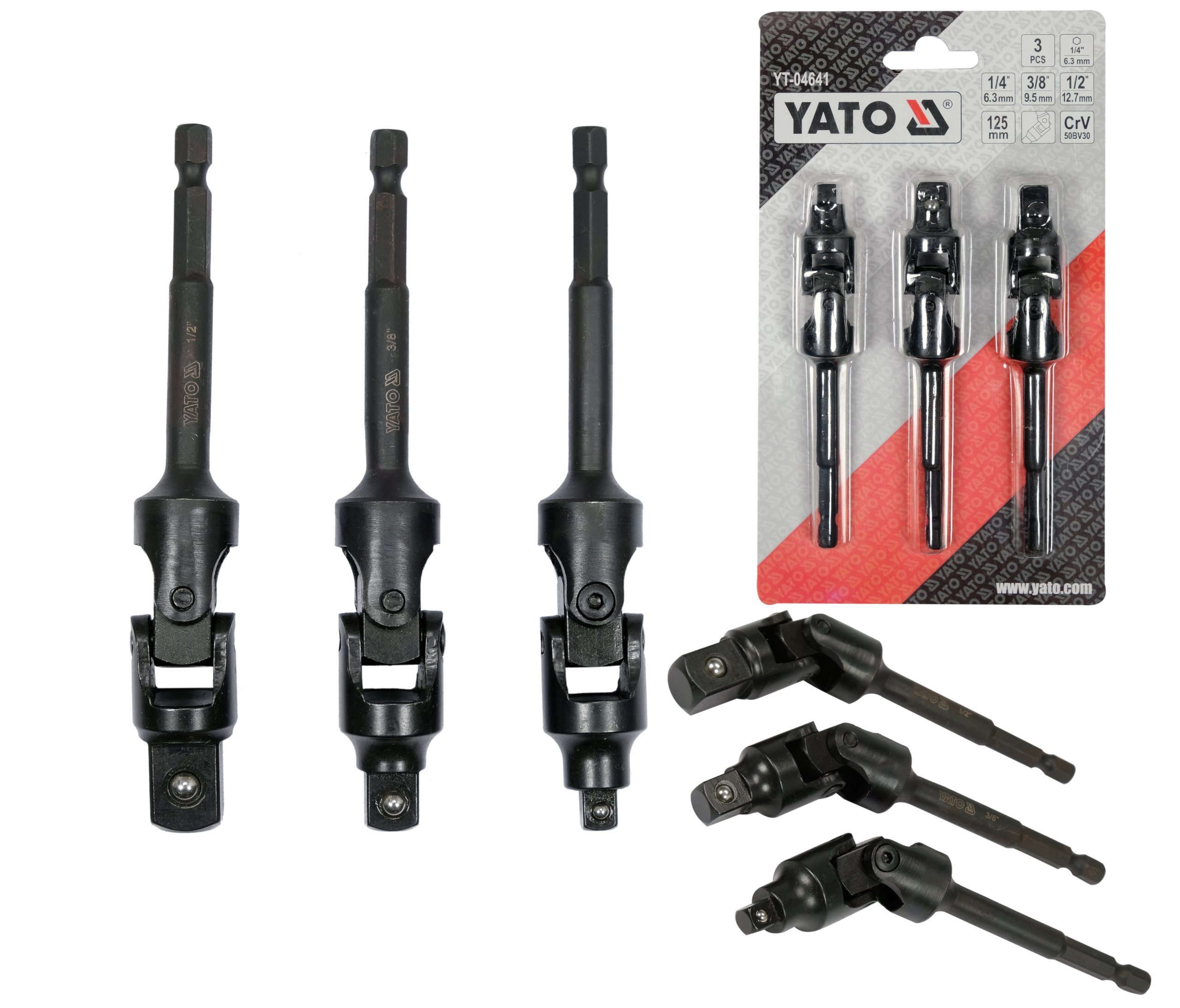 Adaptery Z Przegubem 1/4 3/8 1/2'' 3 Szt. Yato