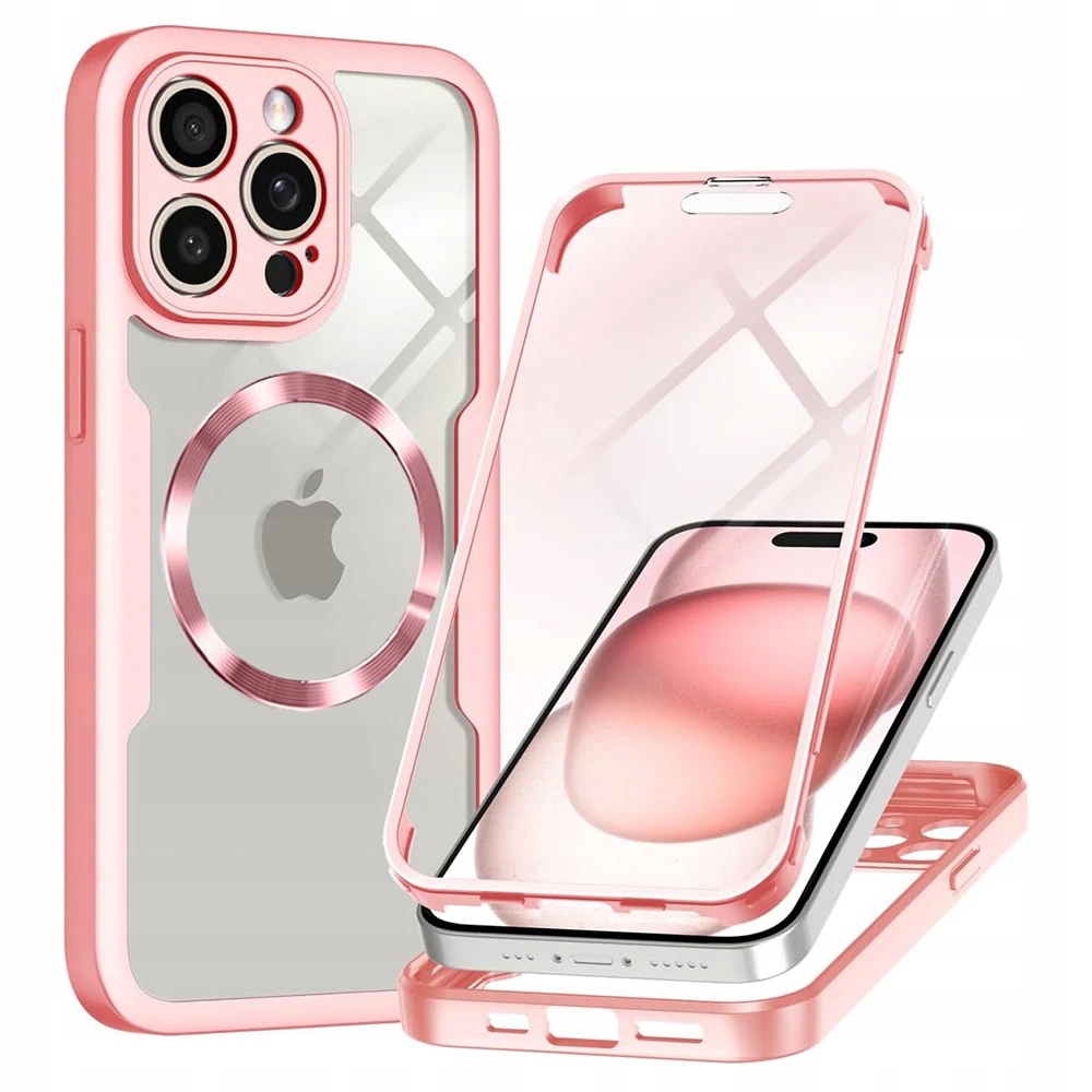 Techsuit ColorVerse 360 MagSafe etui 360° Szkło na iPhone 14 Pro różowe
