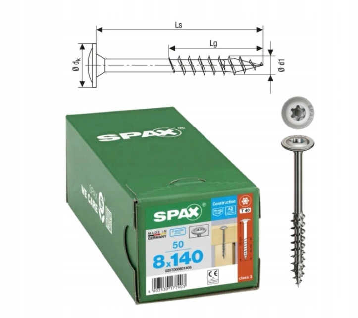 Univerzálne skrutky do dreva z ušľachtilej ocele A2 Spax 8 x 140 mm 50 ks