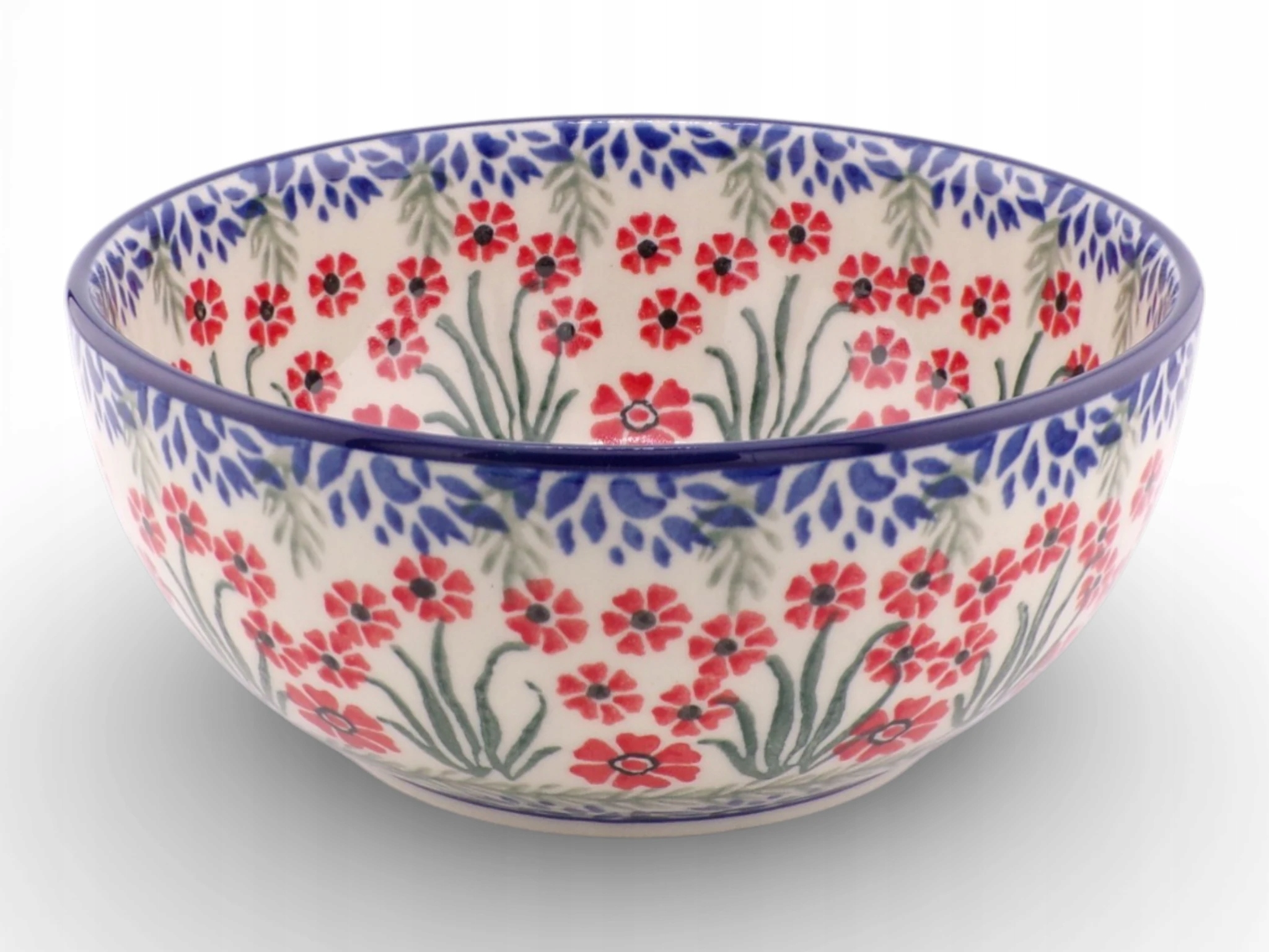 MISKA NA ZUPĘ 750ML 16CM W CZERWONE KWIATKI (DEK 1435) BOLESŁAWIEC