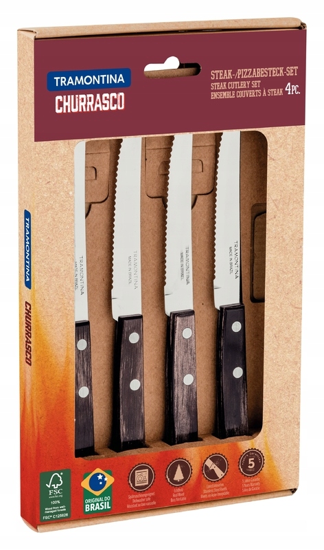 TRAMONTINA 4 x Nóże do steków / pizzy POLYWOOD