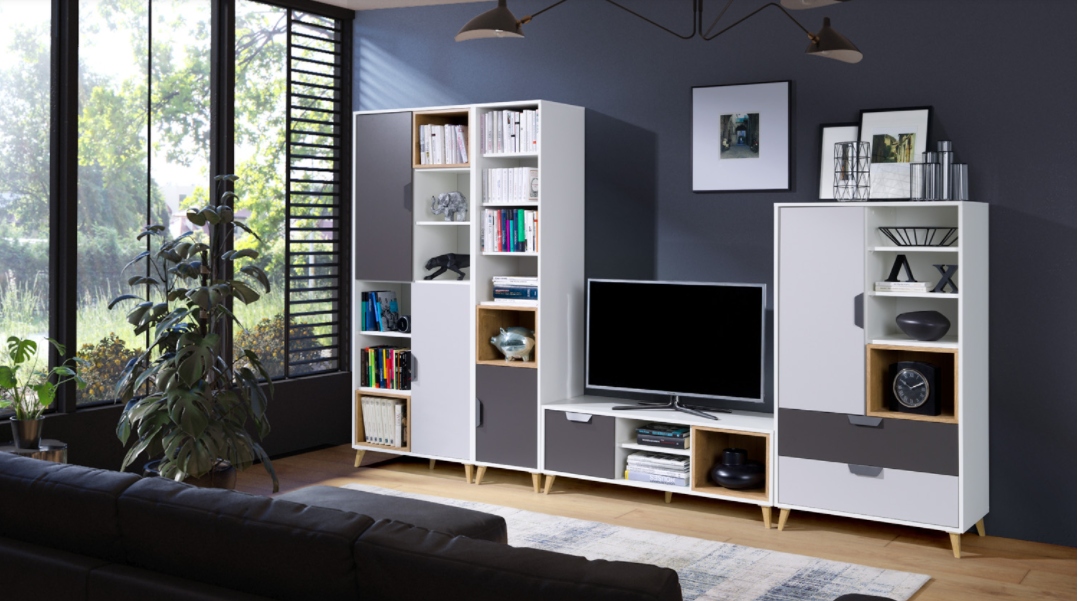 MŁODZIEŻOWE duże biurko z szafką szary biały kolor Marka Pola-Meble