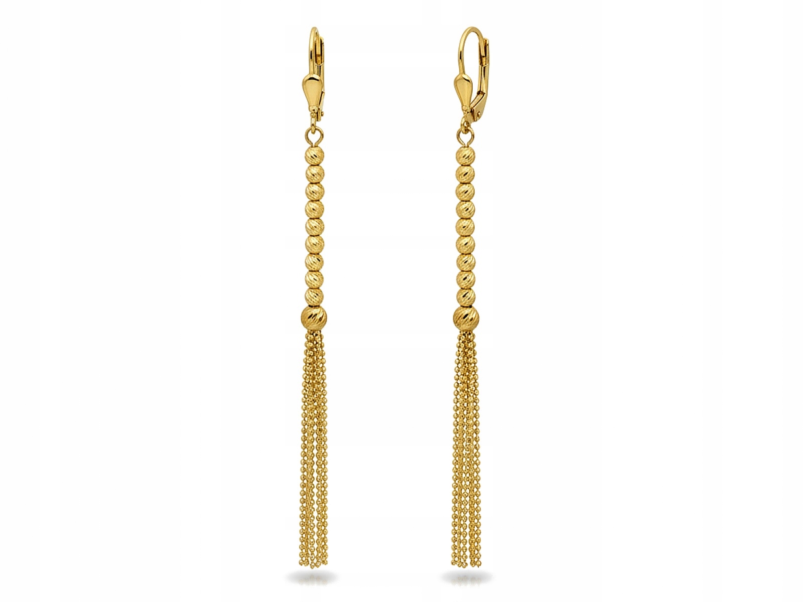 Náušnice pro ženu ze zlata 585 dlouhé s kuličkami a řetízky jako dárek