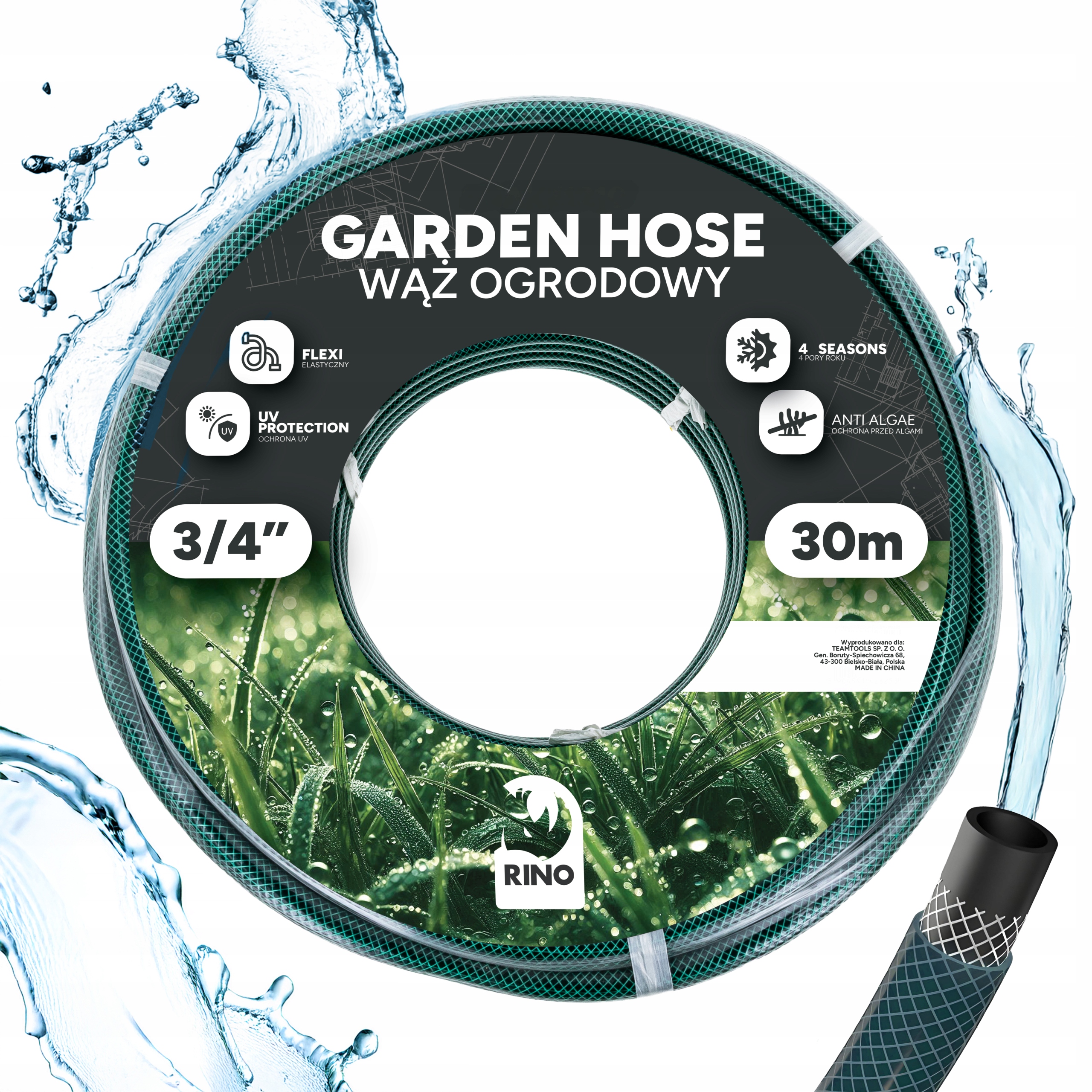Wąż Ogrodowy 3/4" Rino Garden Do Wody 30 M Mocny Gumowy Elastyczny 23 Bar