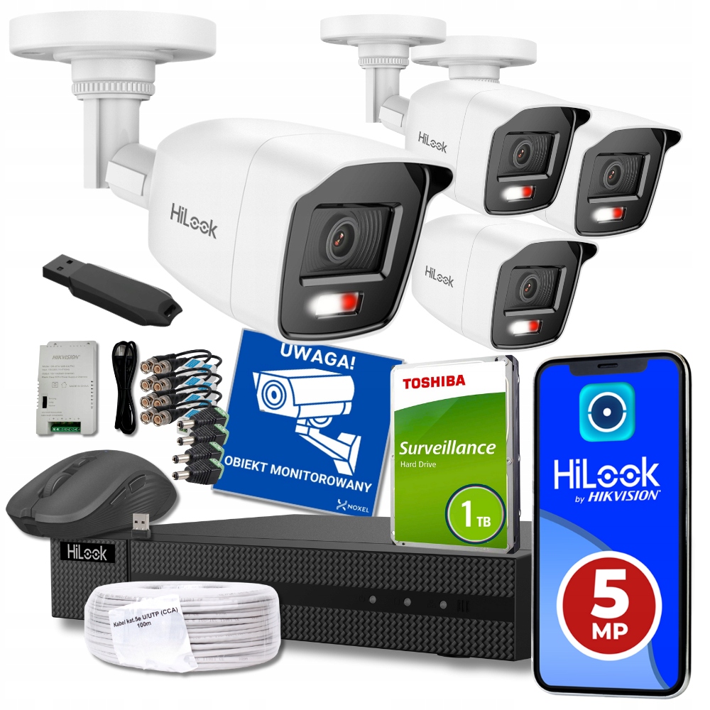 Kamera monitoring domu ZEWNĘTRZNY zestaw 4 kamer 5MPx HiLook