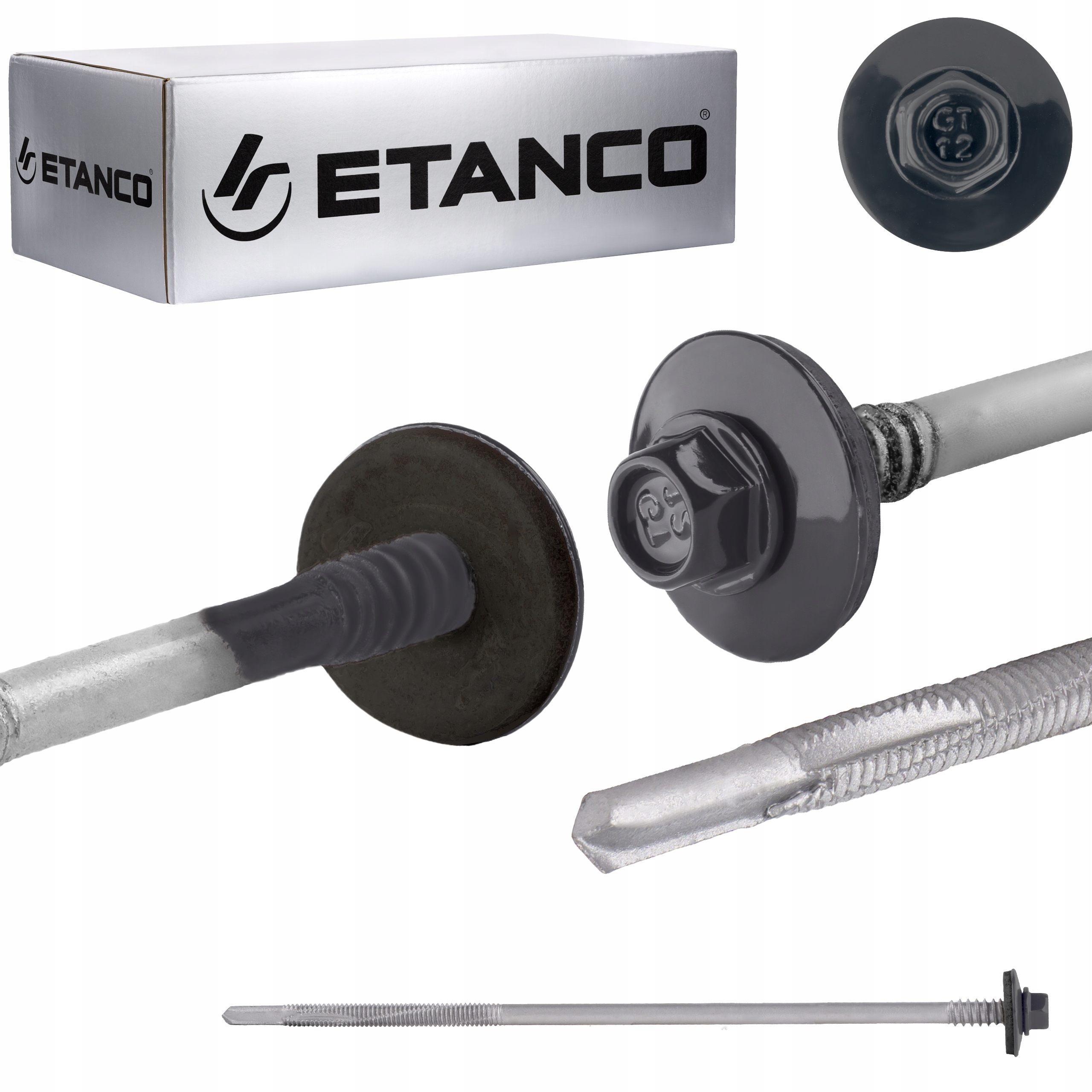 Wkręty do płyty warstwowej 185 mm Ral 7016 100 szt. do metalu Etanco GTR12