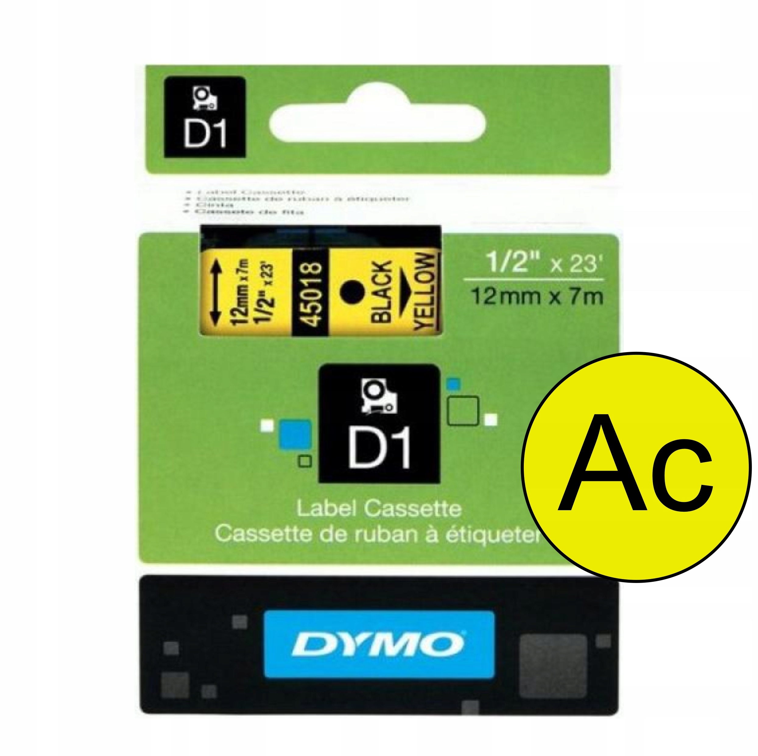 Taśma 12MM 7M Żółta Czarny Druk S0720580 Dymo