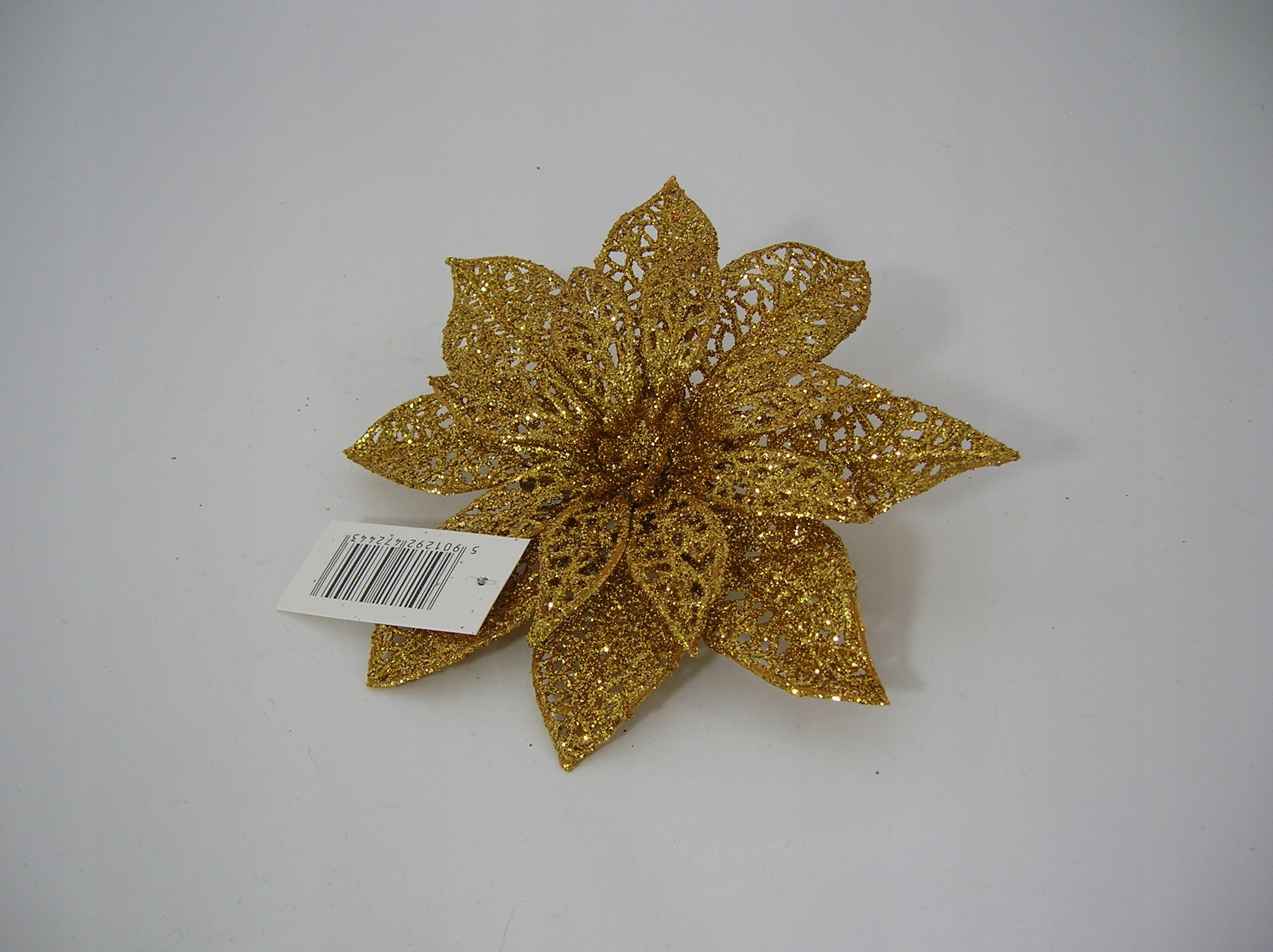 GWIAZDA POINSECJA ZŁOTA Z KLIPSEM 12 CM Z BROKATEM Motyw Gwiazda