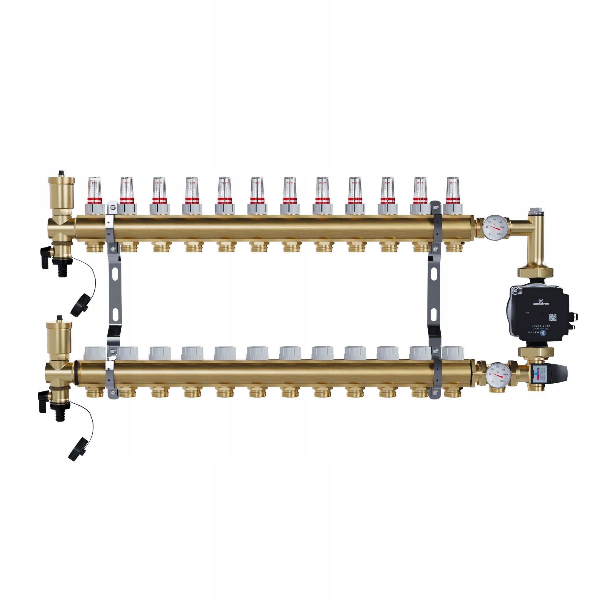 Rozdělovač pro podlahové topení 12 mosazných sekcí Pompa Grundfos