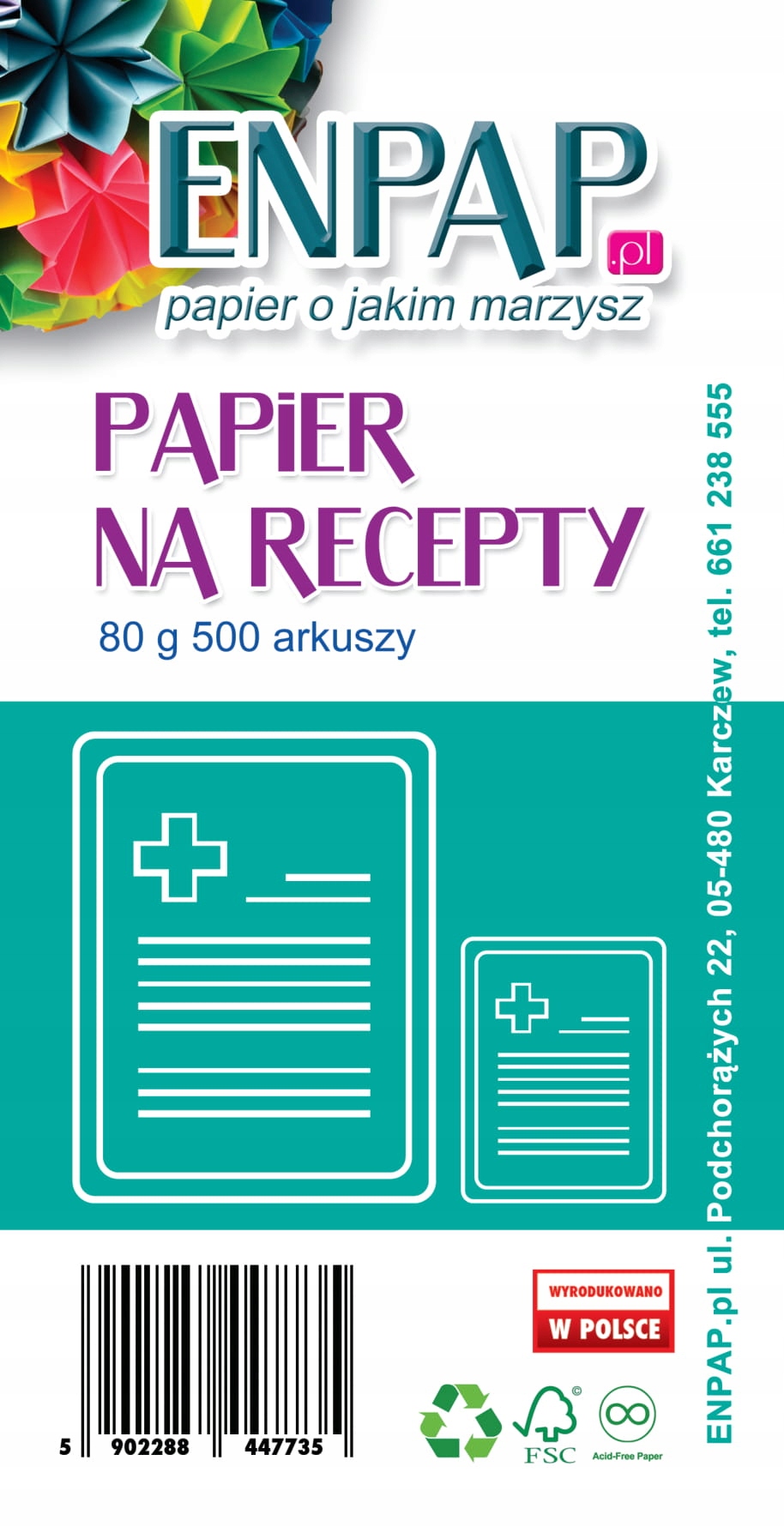 

Papier Ksero 1/3 A4 Biały Recepty 80G 500 Ark