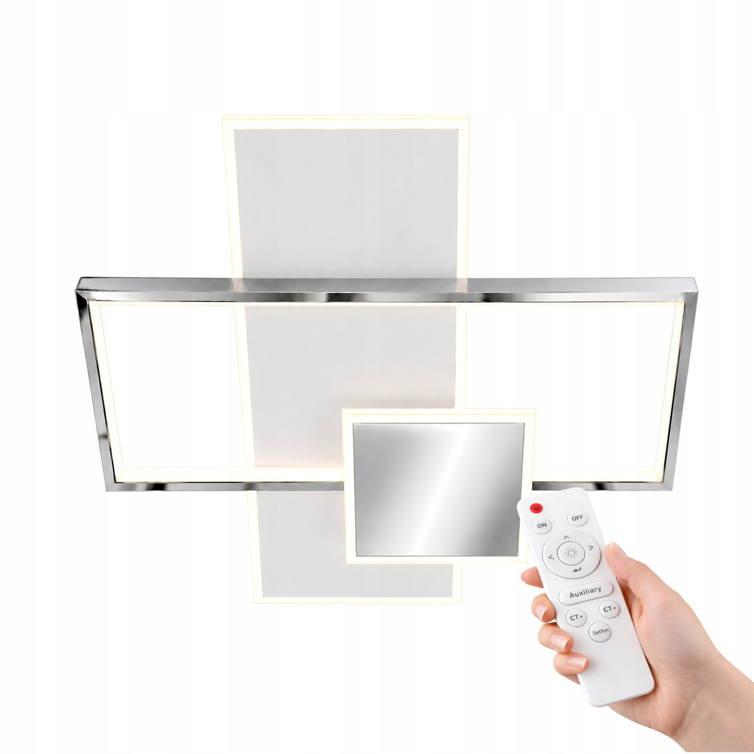 Strieborná Stropná Lampa Chrom Stropné Svietidlo Luster Loft 3 Farby Led Diaľkový Ovládač 55 CM
