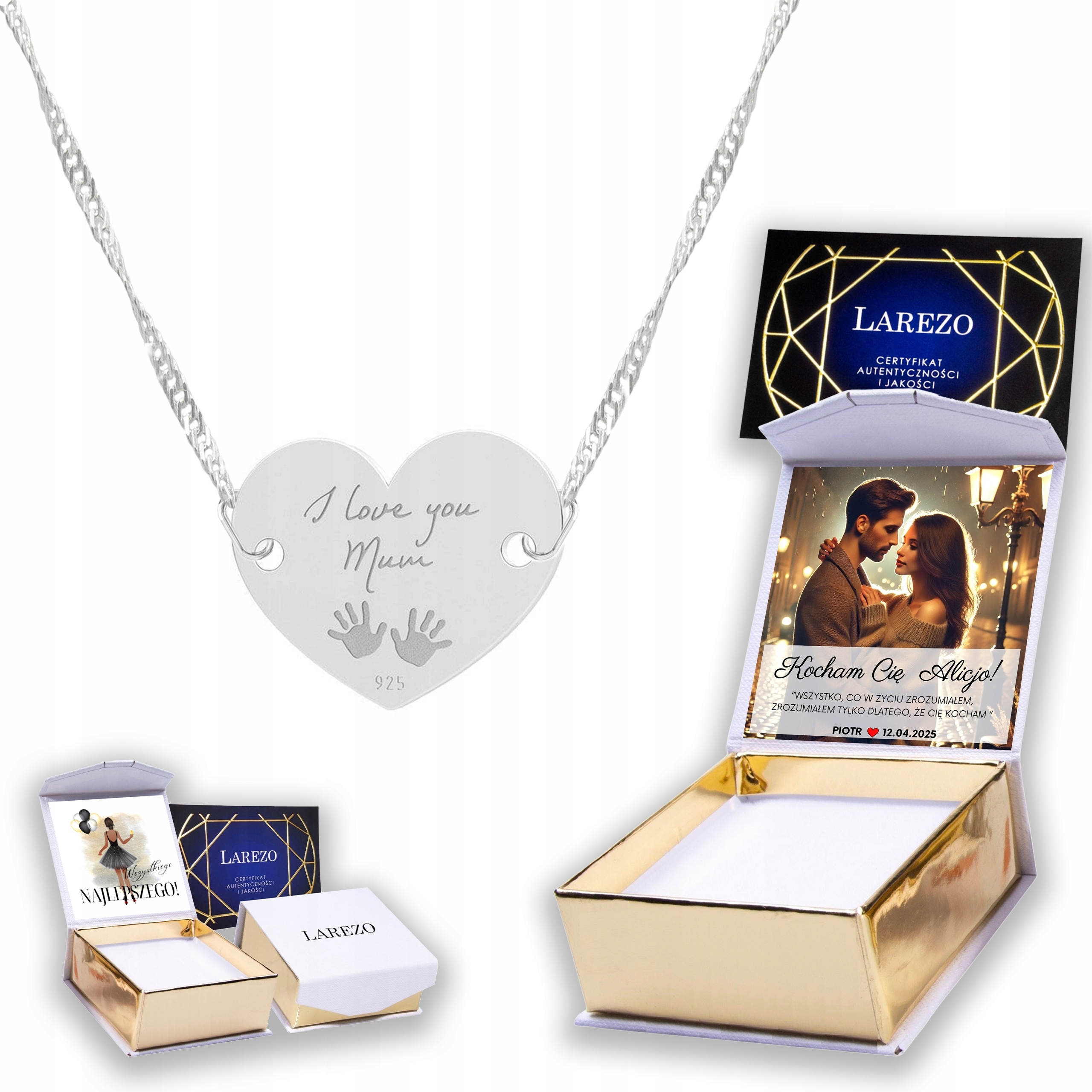 Stříbrný náhrdelník 925 s dětskými rukama, rukojeť, ruce, dítě, rodinný potisk