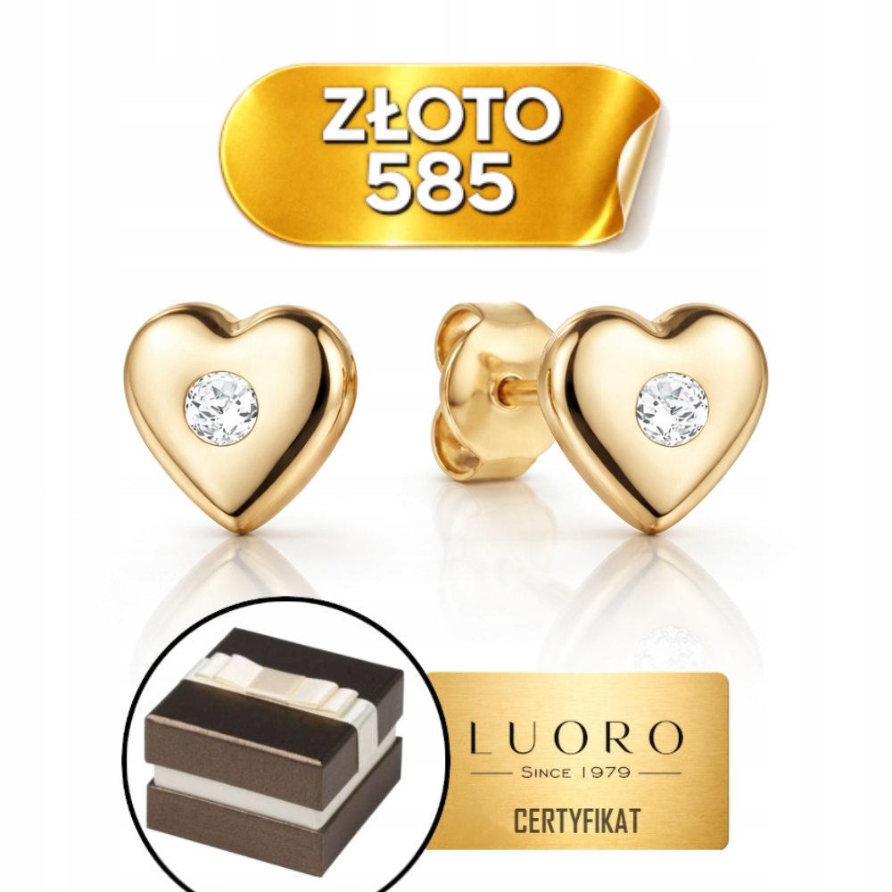 Náušnice Zlaté 585 14k Zlaté Srdce Srdíčko Zirkon Dárek