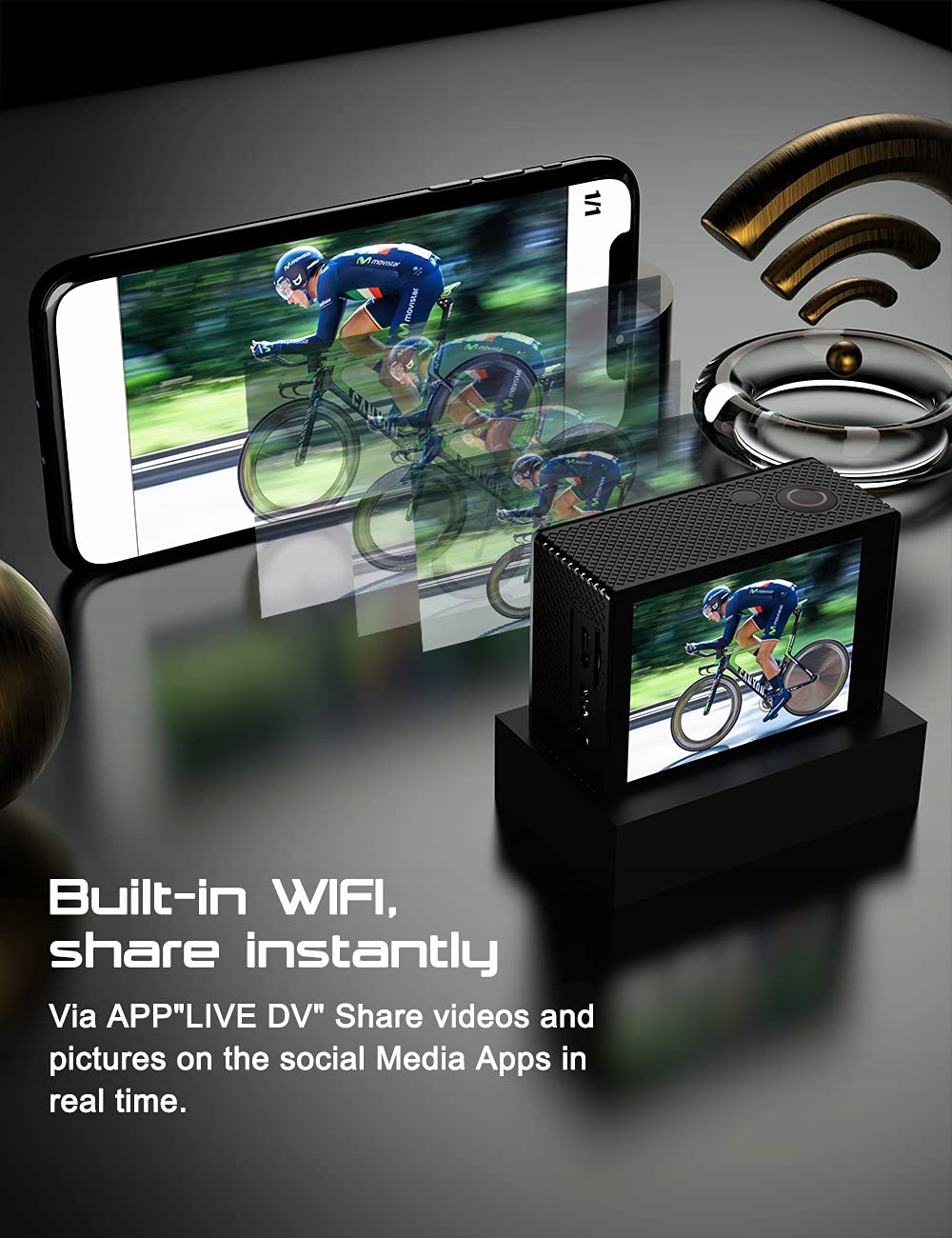 APEXCAM M90Pro Kamera 4K 20MP Sportowa WiFi Wodoodporna 40m 170° Kąt — miniatura 7