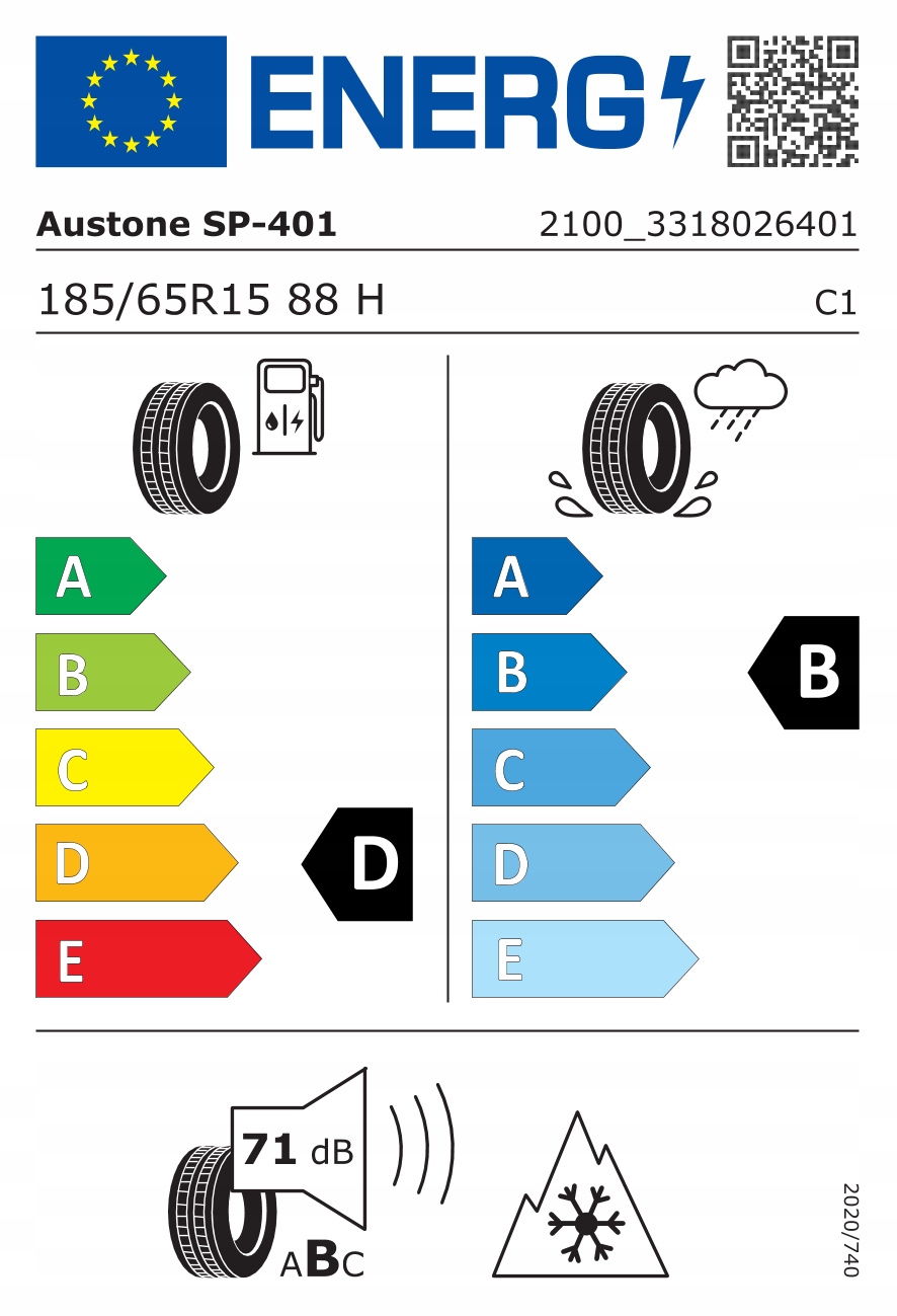 4x OPONY CAŁOROCZNE 185/65R15 Austone SP401 88H Profil opony 65
