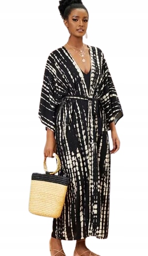 NARZUTKA DAMSKA CZARNA WE WZÓR WIĄZANA DŁUGA 1V7B