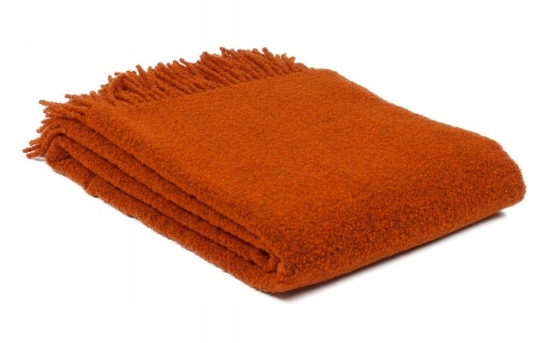 Vlněná deka Merynos Bukle 140x200 Bouclé s třásněmi Oranžová Kampol