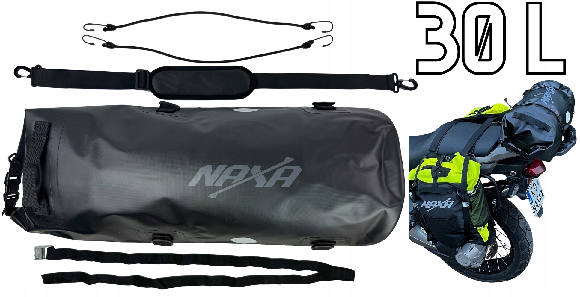 Brašna Na Motorku Naxa TW3 Váleček Na Zadní Část Motocyklu Roll BAG|30 Litrů