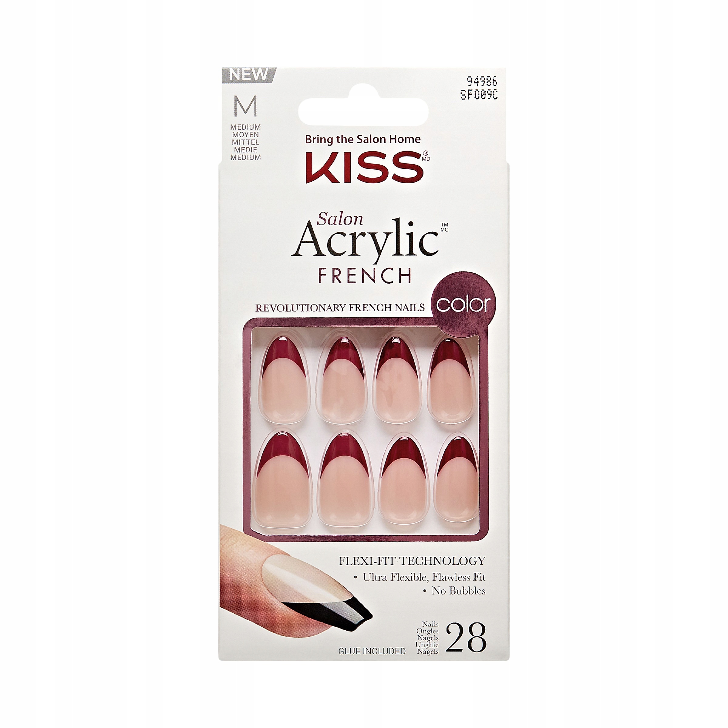 Kiss Salon Acrylic French umělé nehty lepidlo M SFD09 28 ks