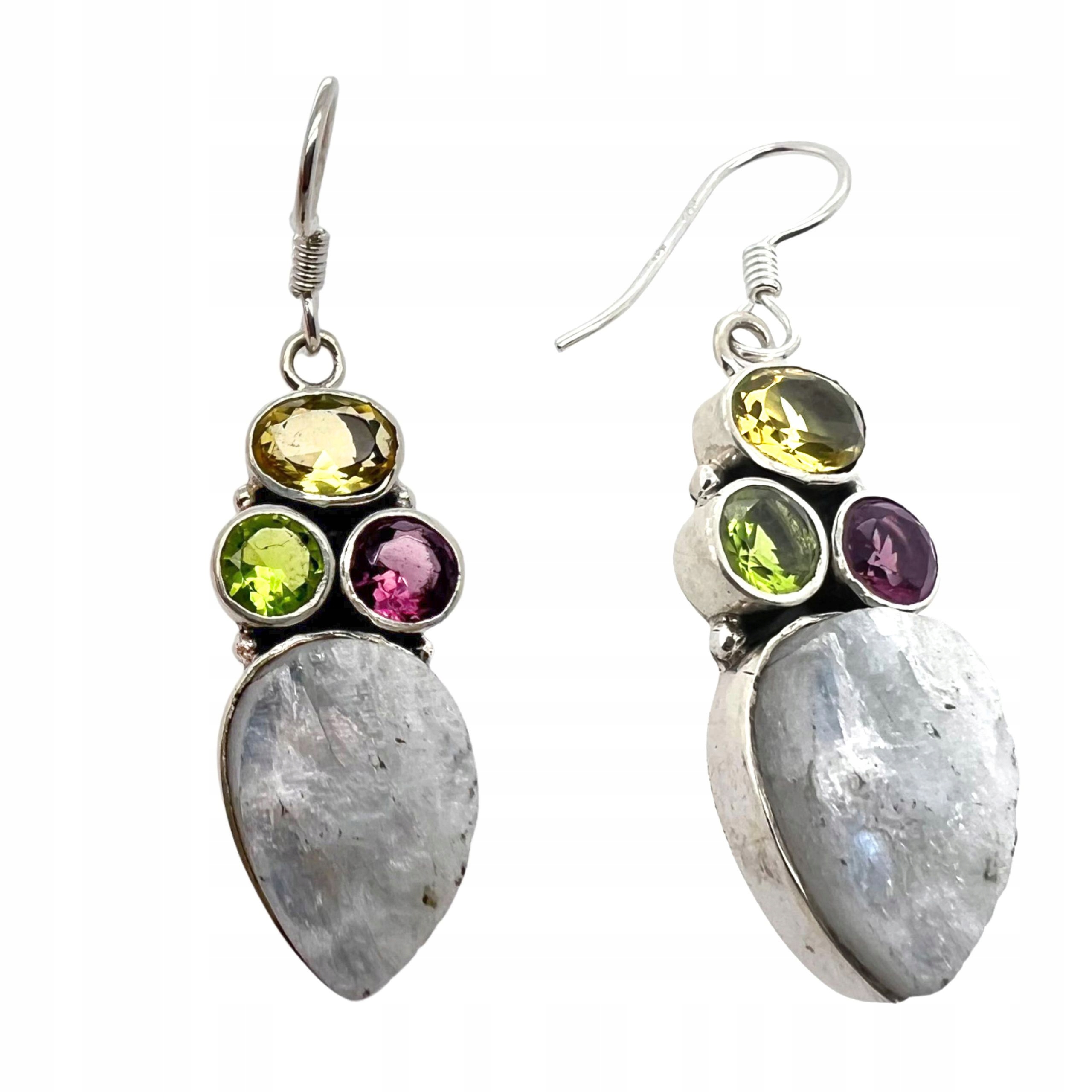 Dámské Převislé Stříbrné Náušnice Ryzosti 925 S Přírodními Kameny