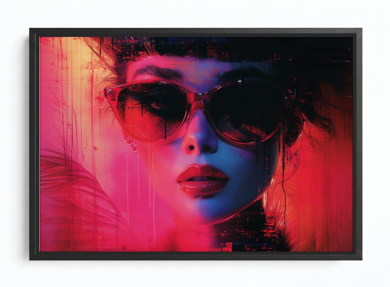 Obraz Rám American Box Portrét Žena Glamour Fashion Neon Urban 60x40