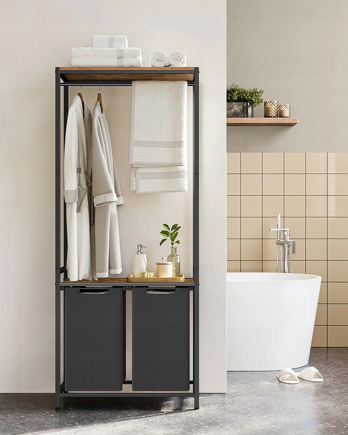 Kôš na bielizeň s kovovým rámom 2 x 46 l hnedý čierny