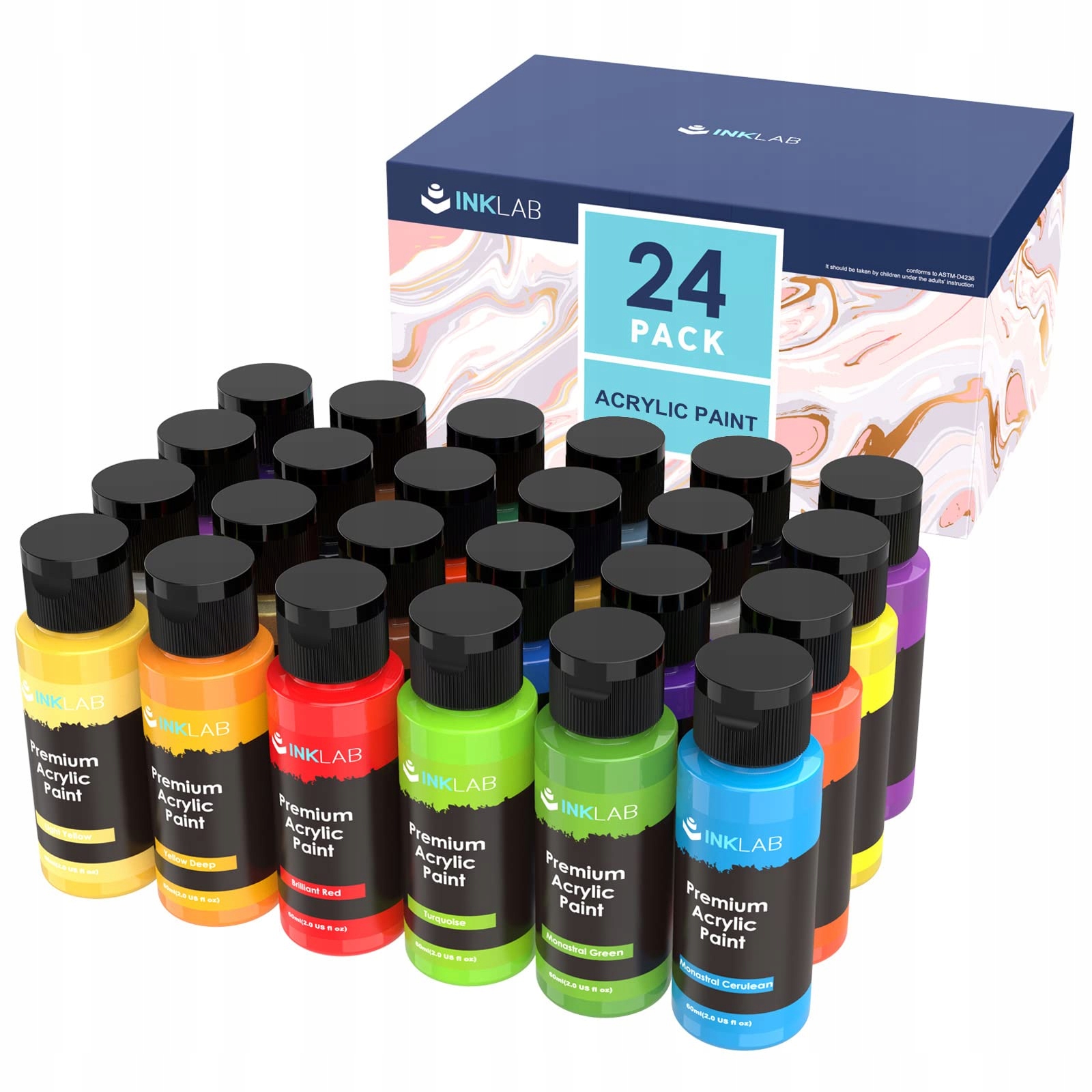 Ink Lab Sada akrylových barev 24 barev Omyvatelné Umělecké 60 ML Různé