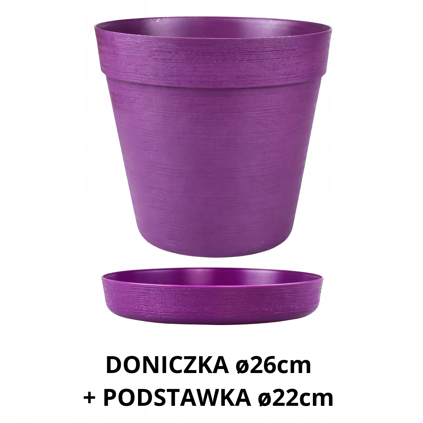 ZESTAW Doniczka 26cm + Podstawka 22cm, 8L, Stylowy Zestaw EKO, FIOLETOWY