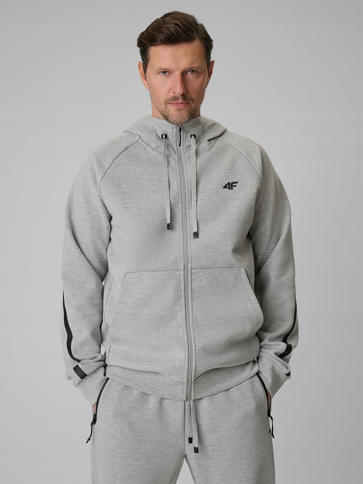 4F Tepláková Mikina S Kapucí Pánská Šedá Regular Měkká A Lehká Velikost M