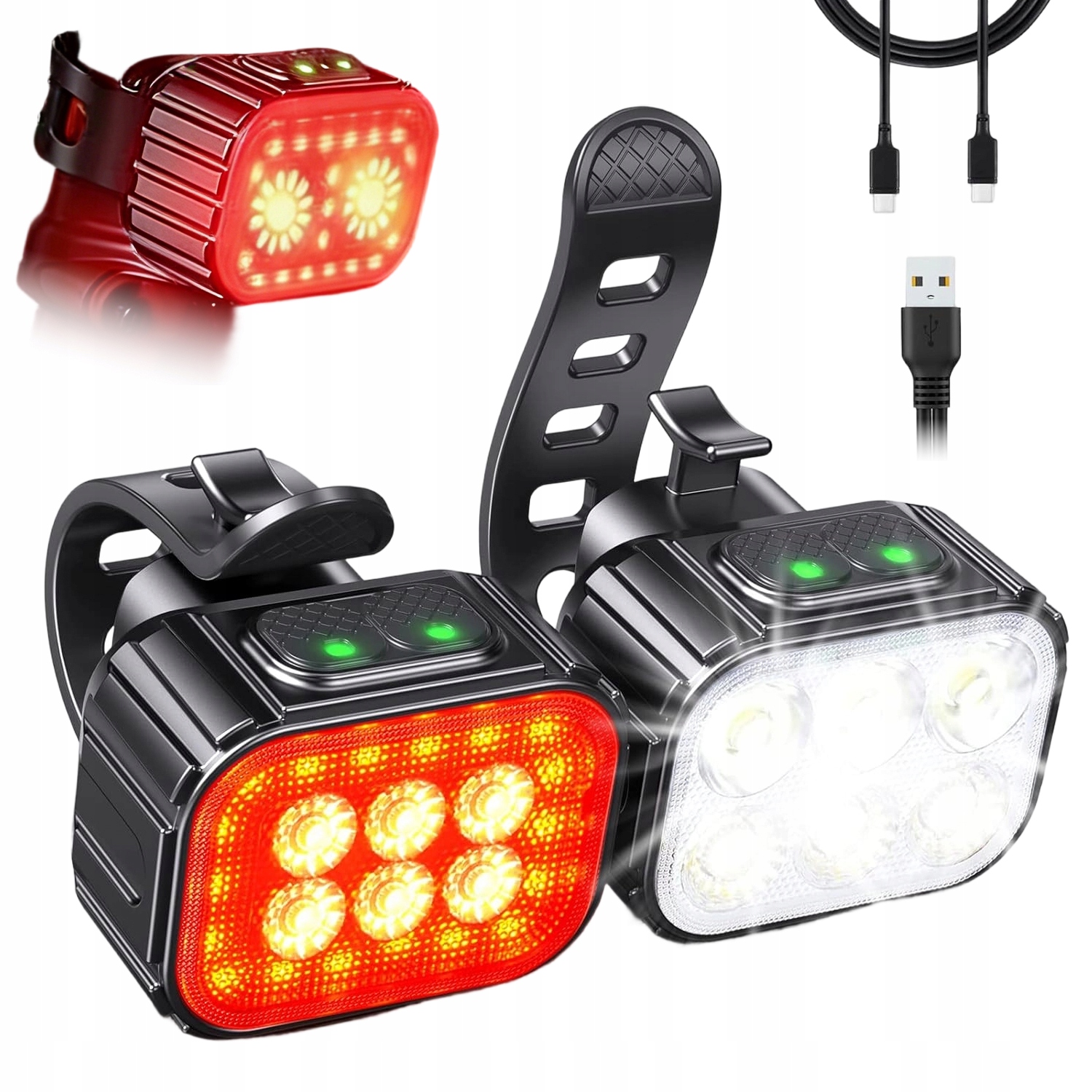 Zestaw Oświetlenia Rowerowego Lampy Led 10 Trybów Świecenia Na Rower Usb