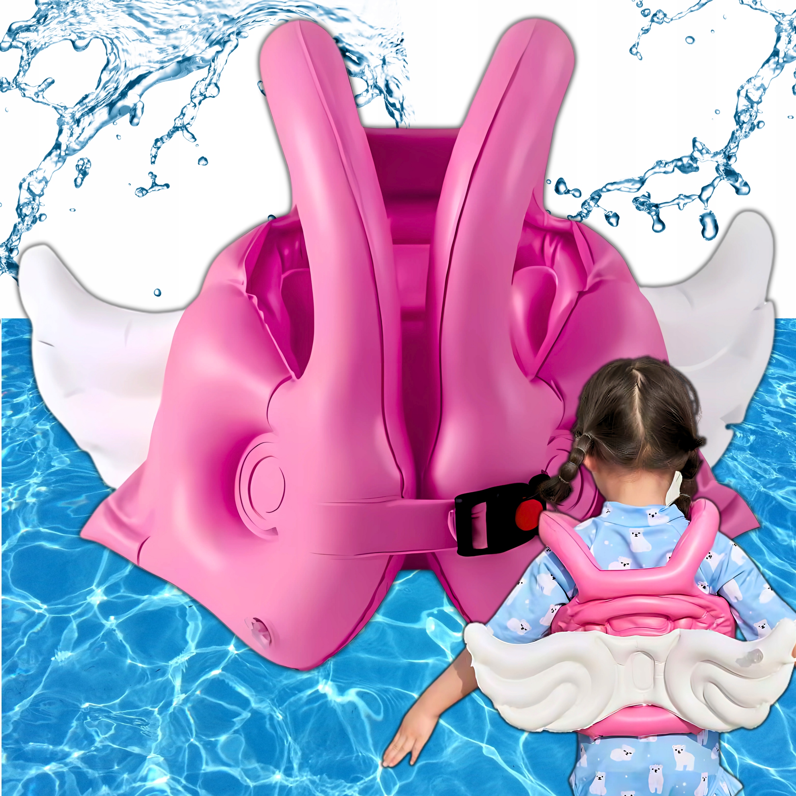 KAMIZELKA DMUCHANA RATUNKOWA DLA DZIECI RÓŻOWA KAPOK ZE SKRZYDŁAMI PŁYWANIA