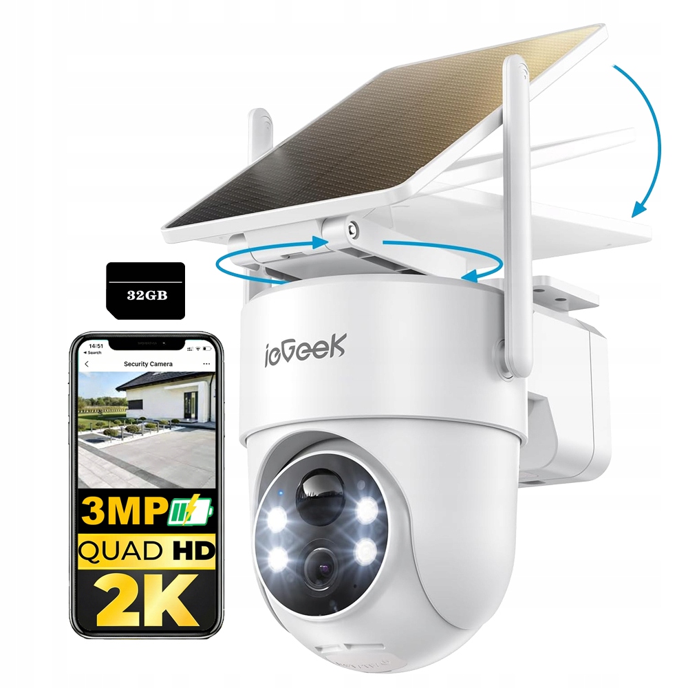 3MPX bezdrátová venkovní bezpečnostní kamera Ptz s 32GB kartou