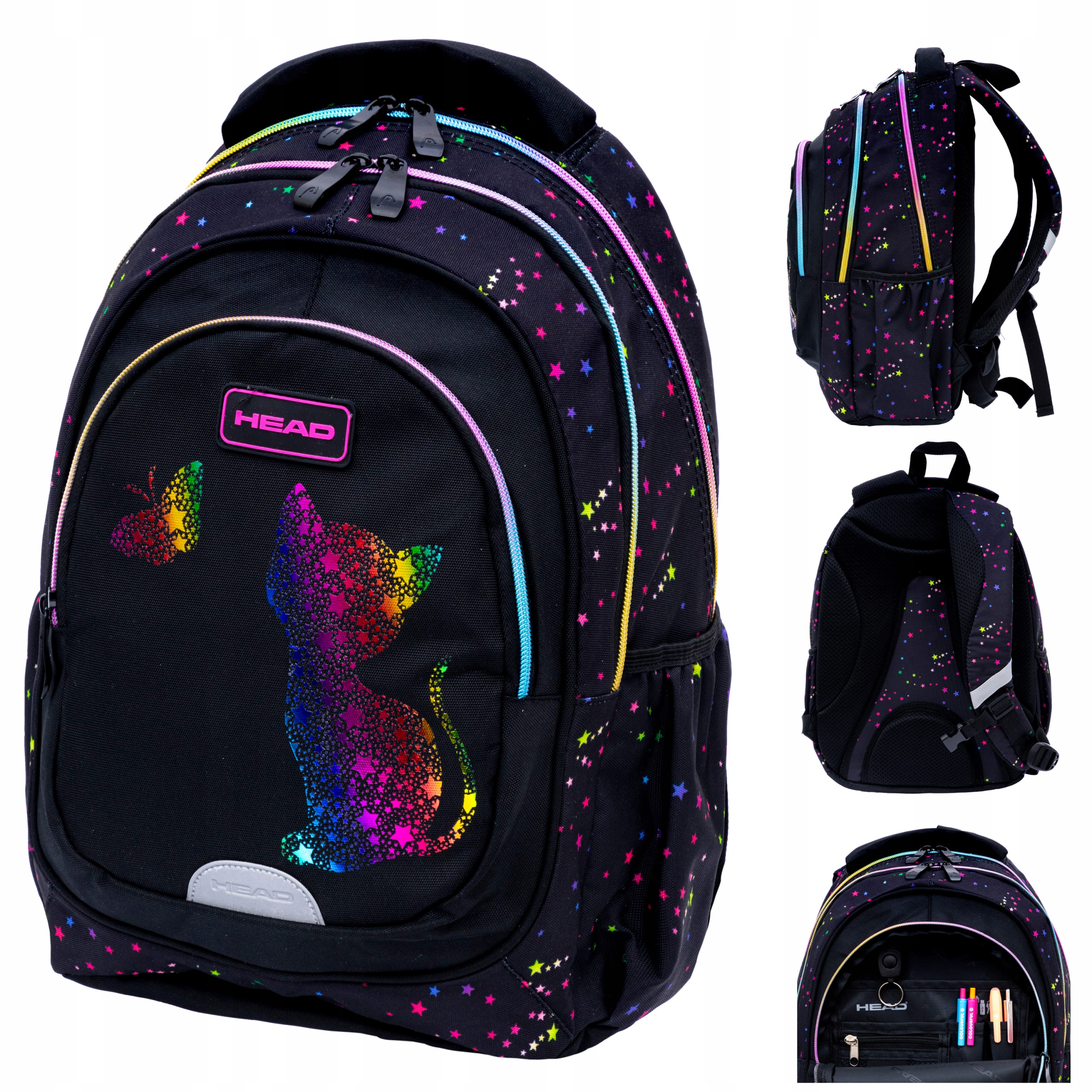 Plecak szkolny wielokomorowy Astra Head Effect Rainbow Kitty kotek czarny