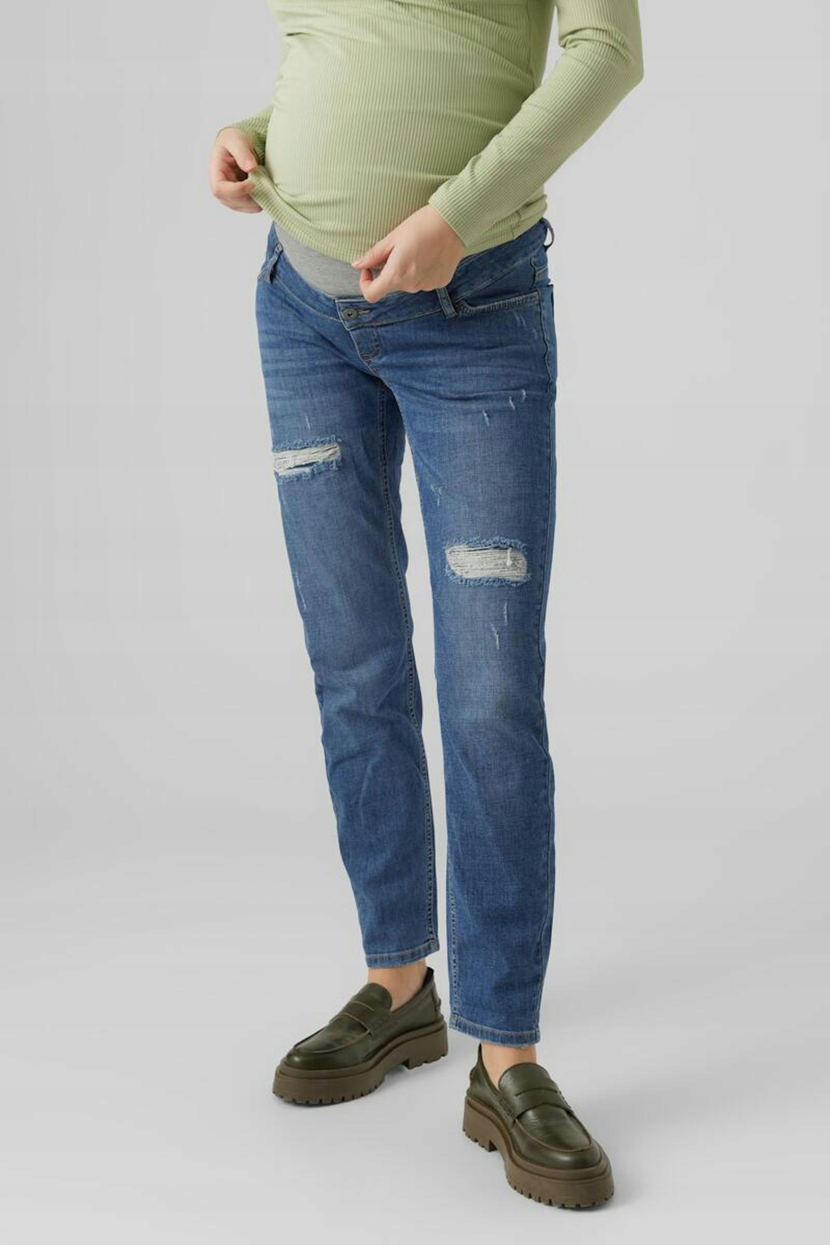 Mamalicious Těhotenské Džíny Mom Jeans S Oděrkami Modré 32/32 6FA