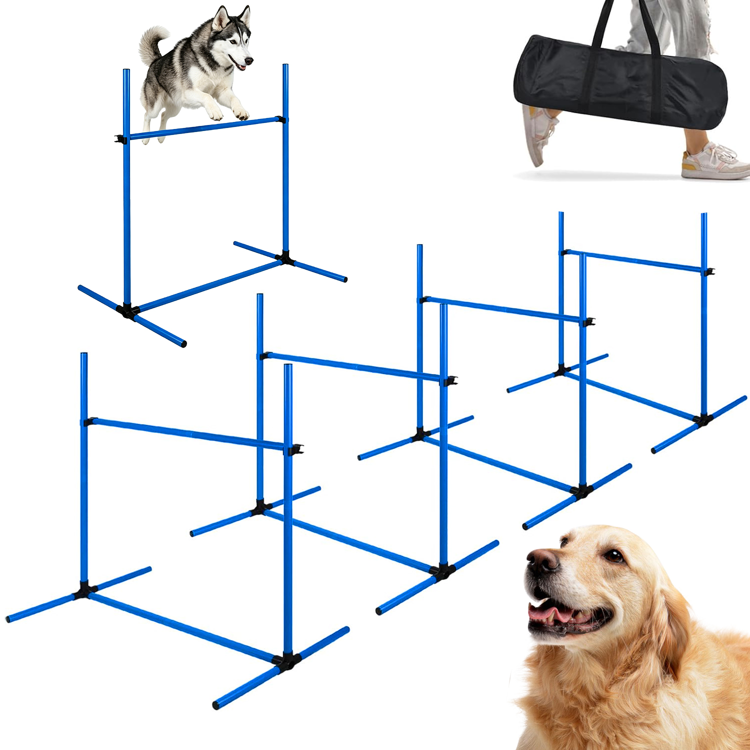 Sada Agility Pro Psy 4 Tréninkové Překážky S Taškou, Modré