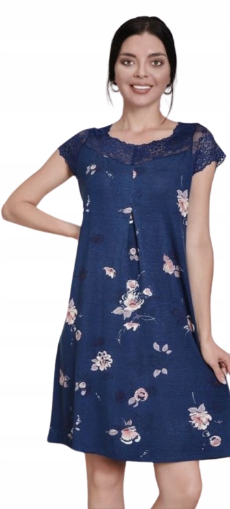 Elegantní Tmavě Modrá Košile Z Viskózy Krajka Květy Košile Viskóza 3XL