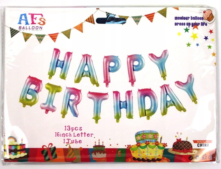 

Balon foliowy napis Happy Birthday metalik kolorow