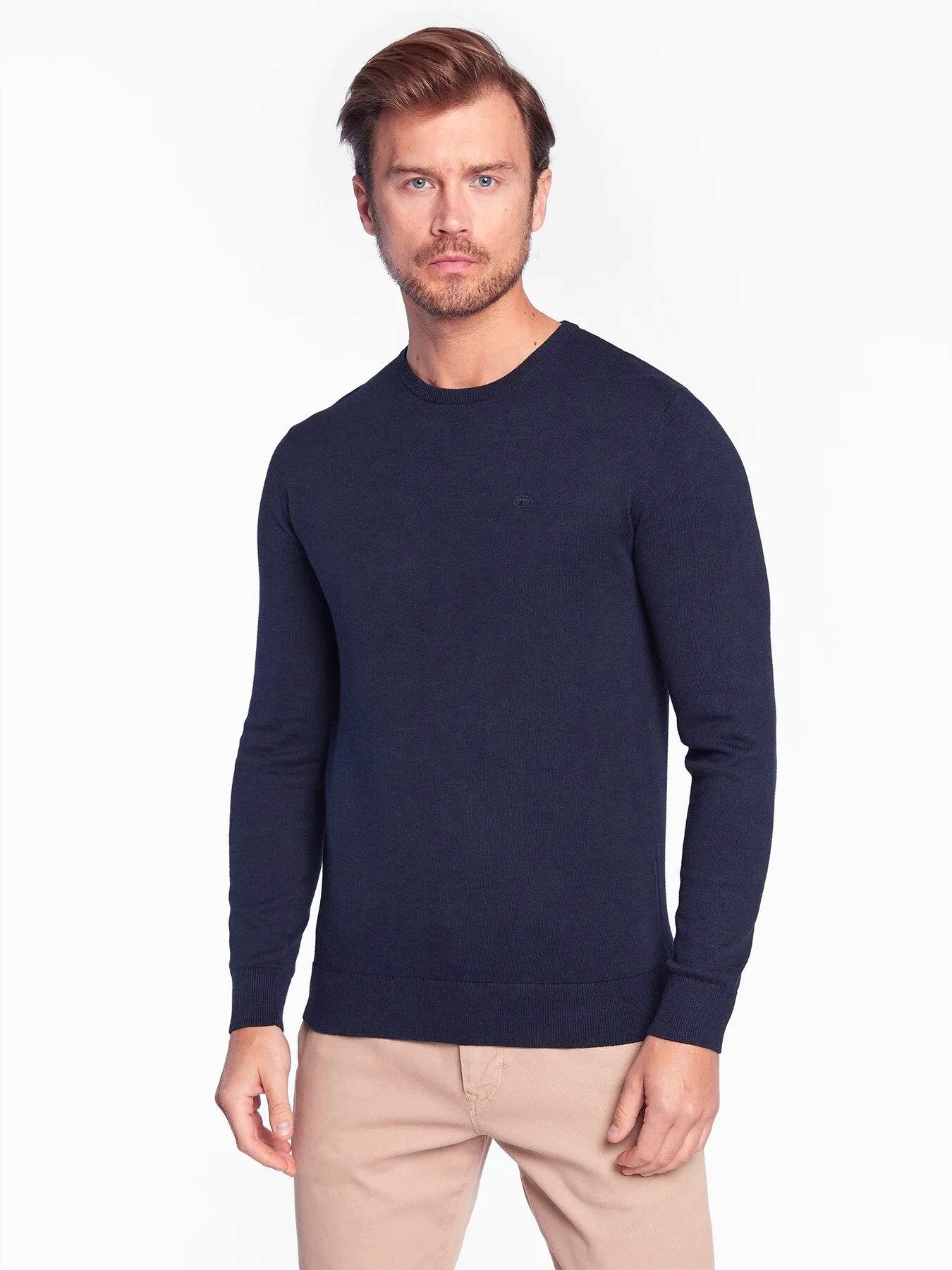 Tmavě modrý bavlněný pánský svetr Tom Tailor Basic velikost 3XL