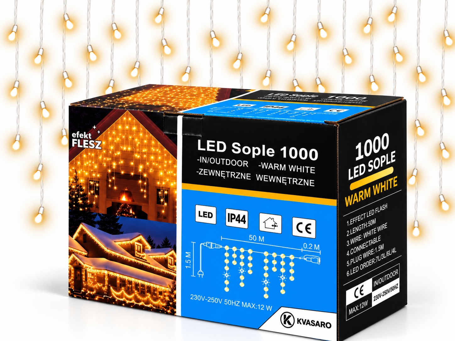 Rampouchy 1000 Led Záclona Venkovní Osvětlení IP44 Bílá Teplá Studený Blesk 50 M