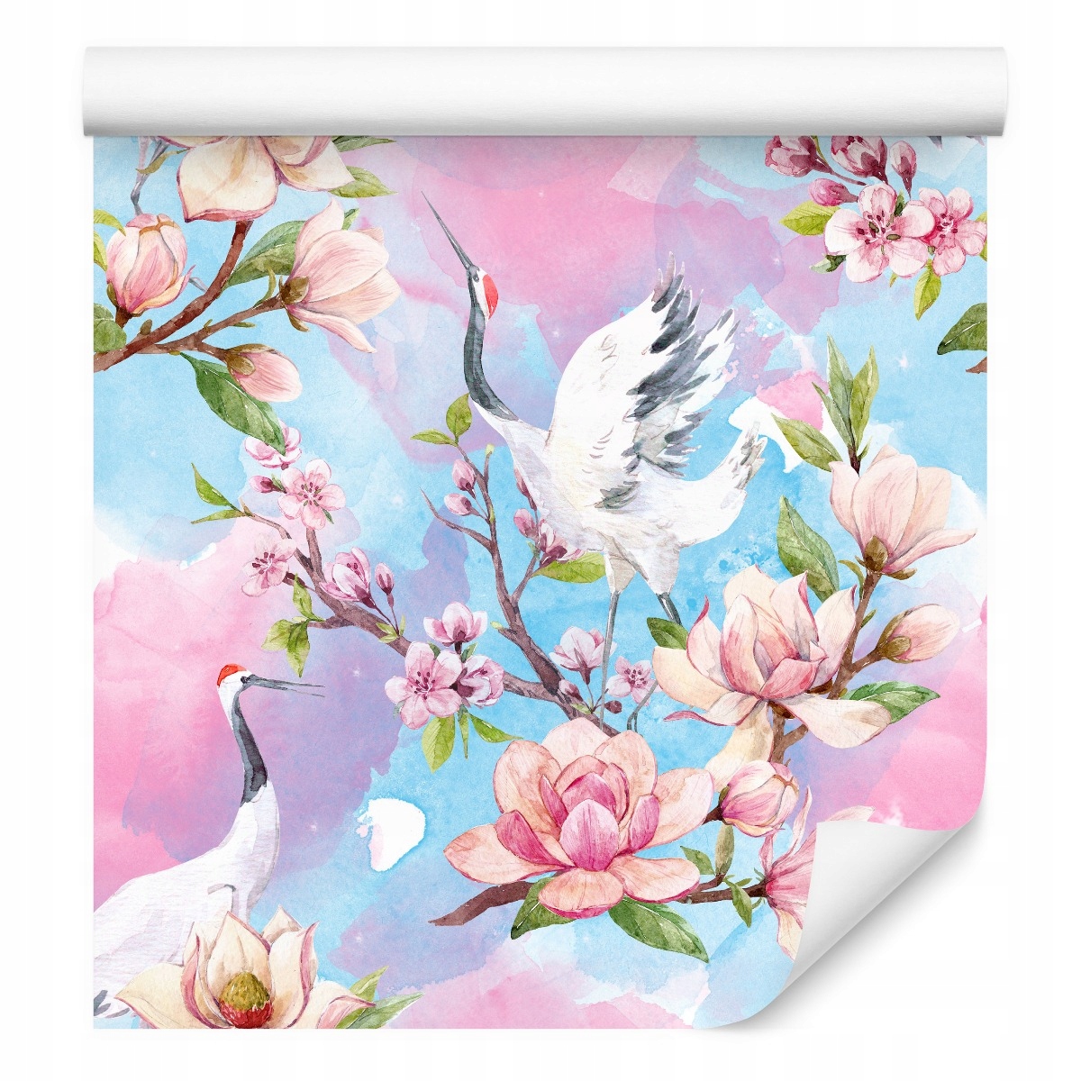 Tapeta do dětského pokoje Květiny jeřáby ptáci