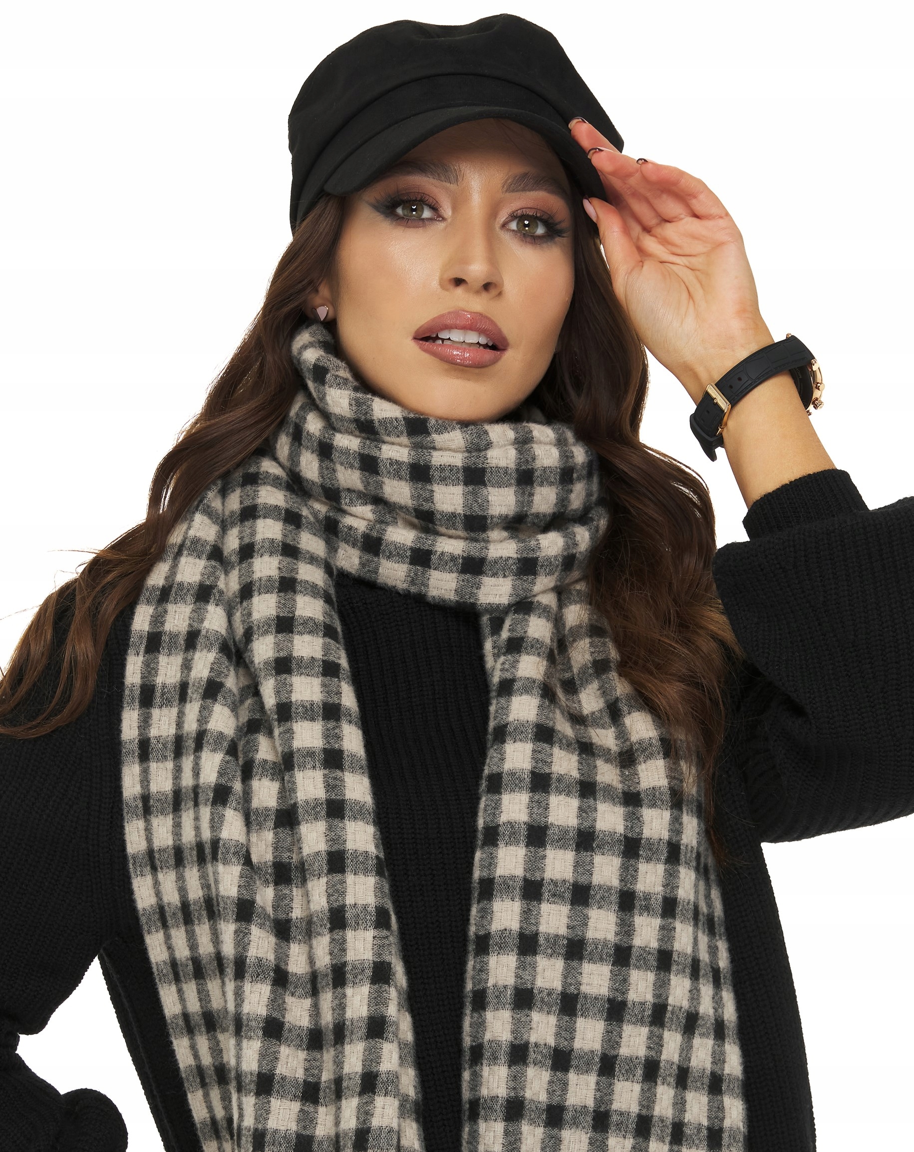 CZARNY KASZKIET BERET BAKER BOY CZAPKA eko zamsz Wzór dominujący bez wzoru