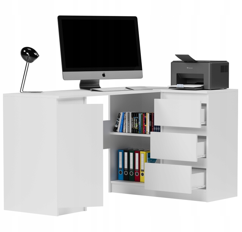 Meble Biurko narożne komputer 3sz 155cm BIAŁE N12